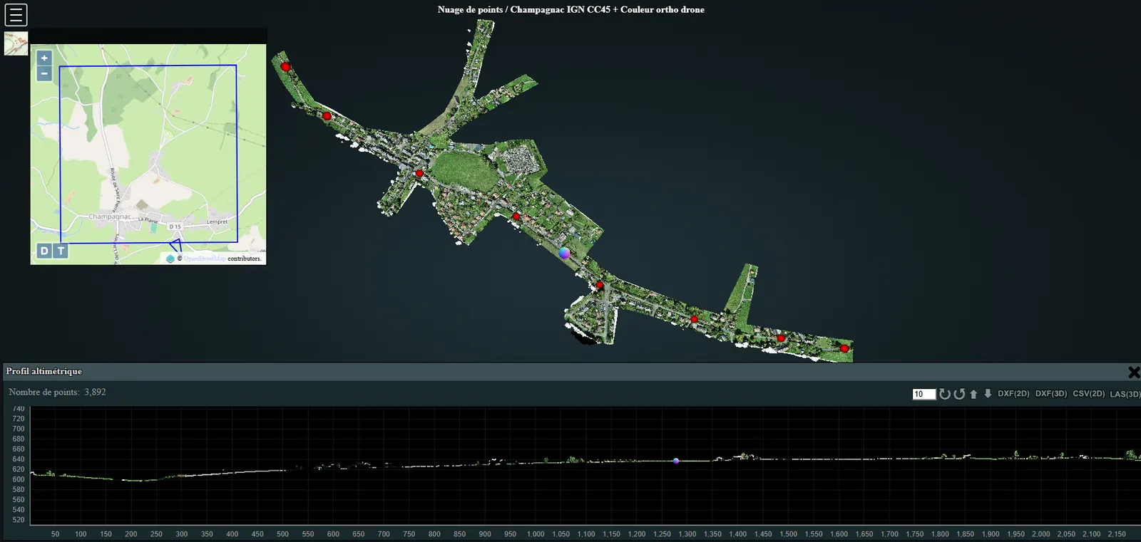 Rendu en ligne du nuage 3D a l echelle communale, en couleurs