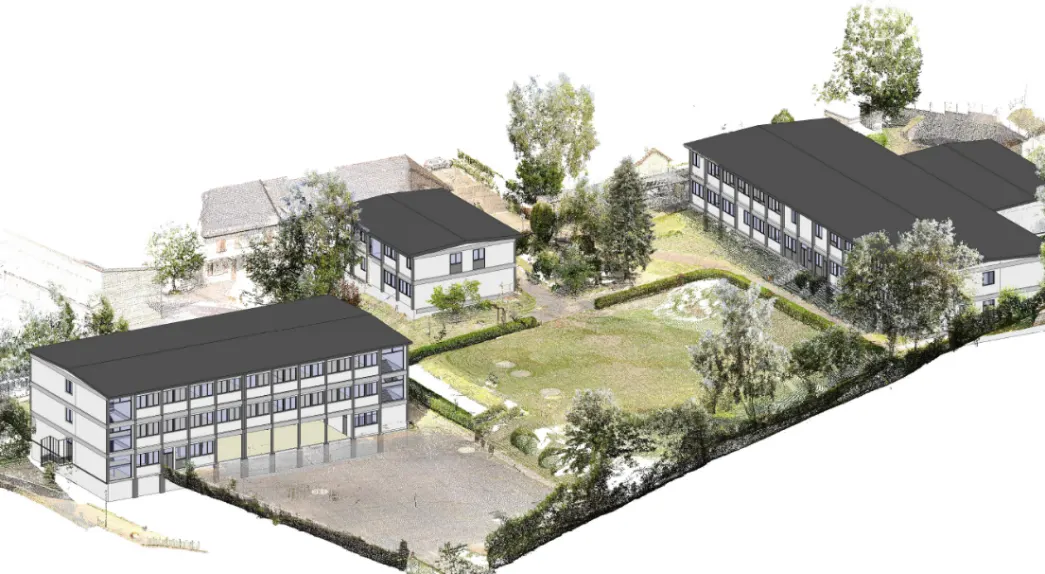 Bâtiments de collège dans l'environnement nuage de points