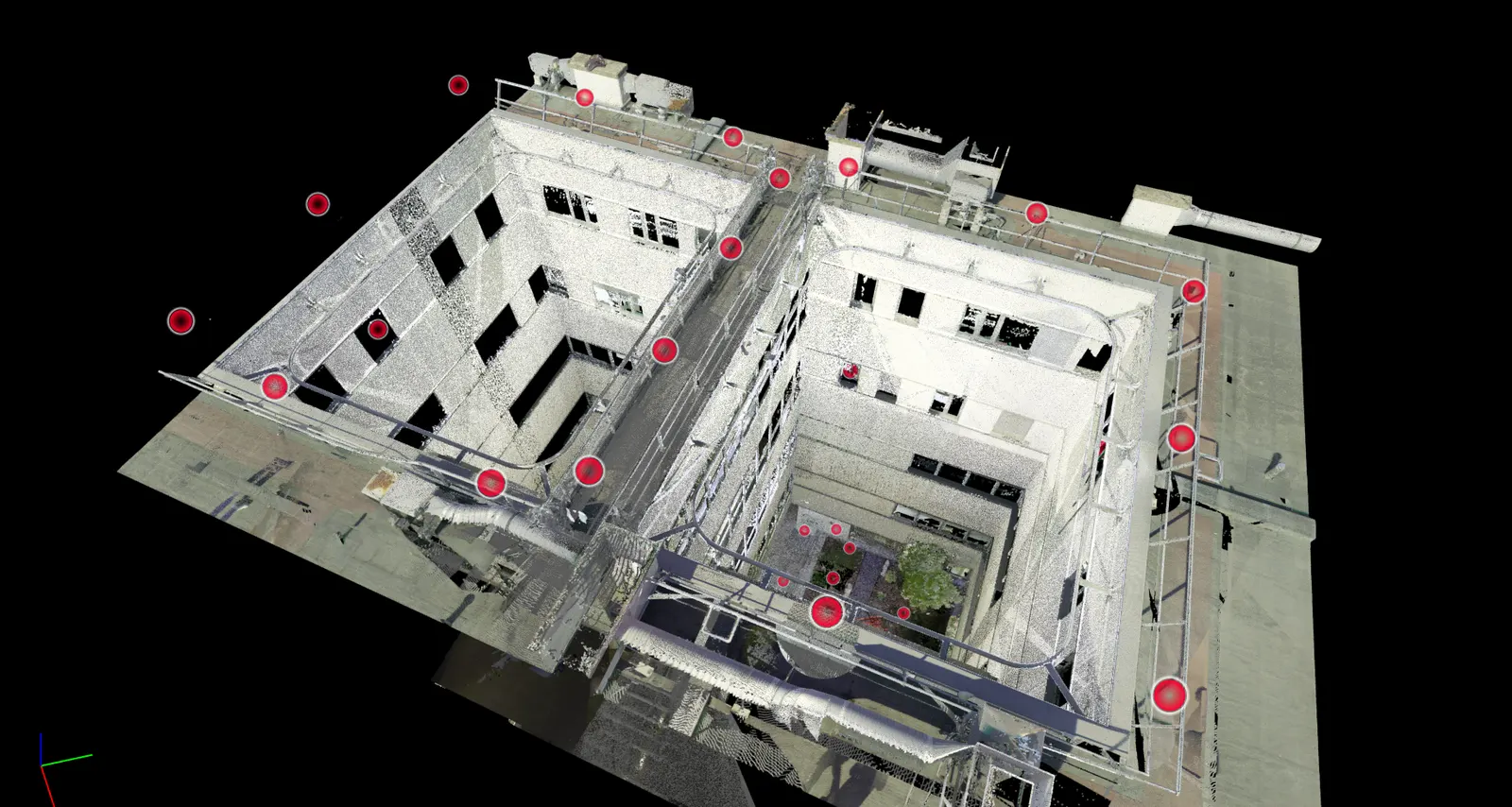 Nuage 3D de facade en mur rideau, prise de cotes avant renovation